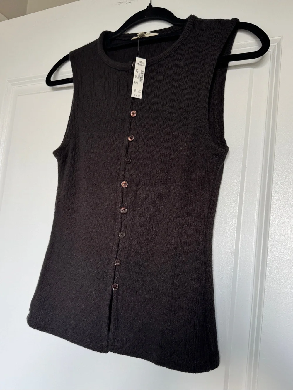 MADEWELL Women’s Pointelle Cutaway Vest Heather Molasses Size Small NY278 *NOTE* - Picture 3 of 10